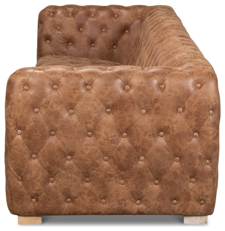 112" Long Tufted Leather Stanley Sofa Tan
