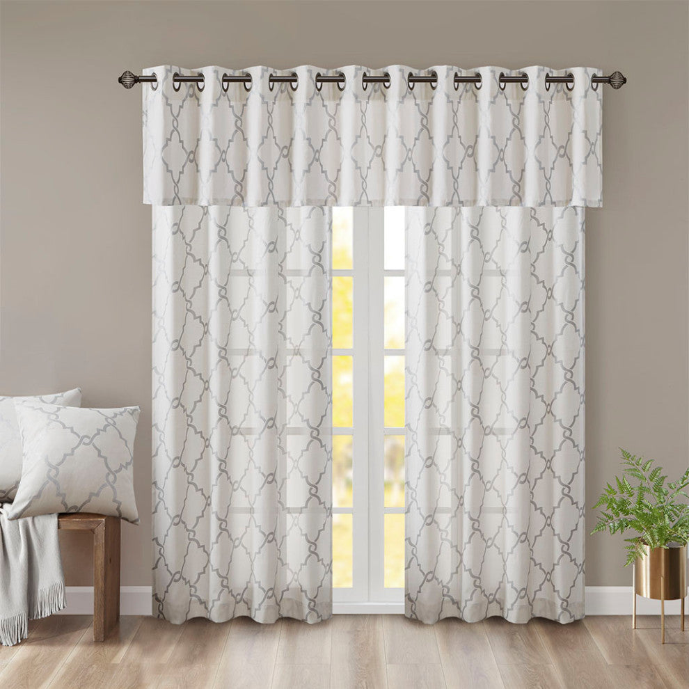 Madison Park Saratoga Fretwork Print Grommet Top Window Valance, Ivory