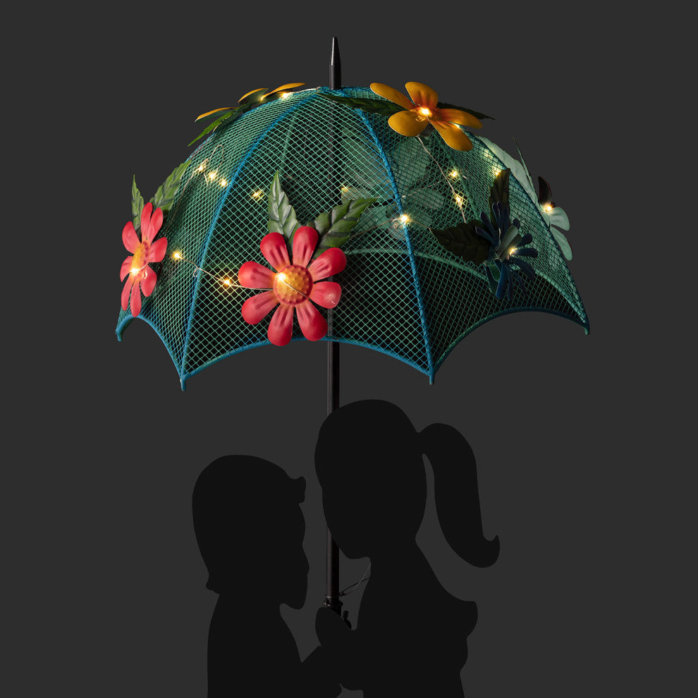 Alpine Solar Boy and Girl With Umbrella Decor and Stake, 39"Tall