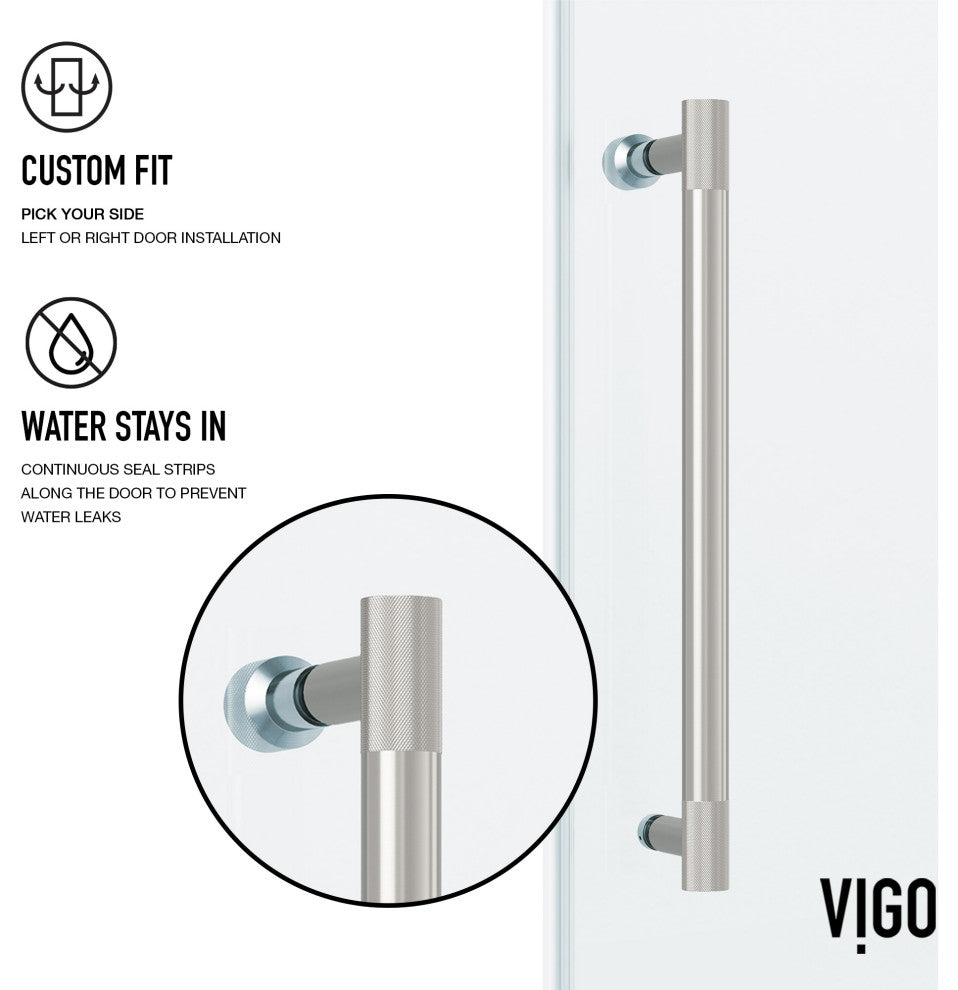 VIGO Hamilton Frameless Sliding, Stainless Steel, Shower Door, 56" to 60" W X 78" H, Clear Glass