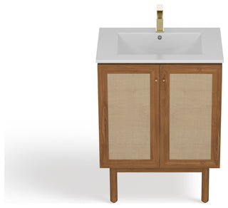 Hanalei Bathroom Vanity, Oak, 24", Single Sink, Freestanding