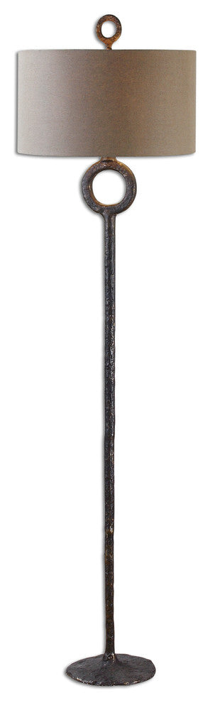 Rustic Hammered Cast Iron Textured Ring Floor Lamp 66 in Minimalist Bronze Metal