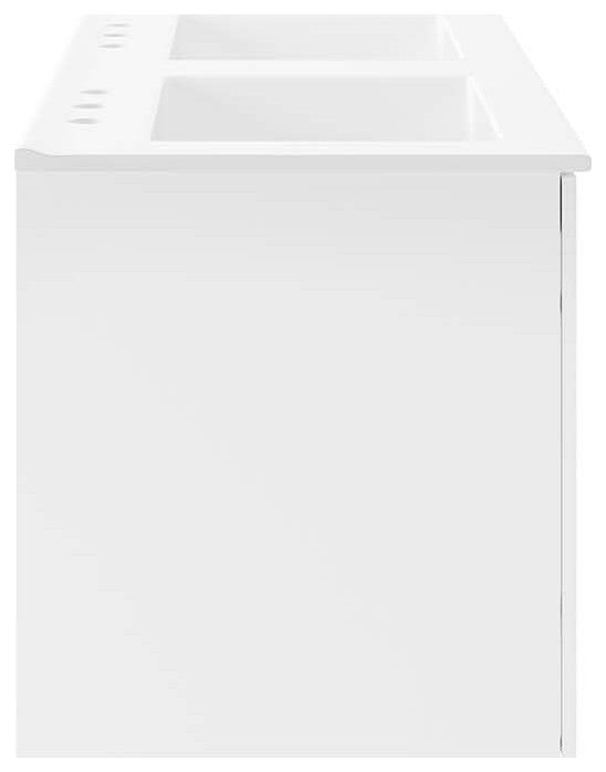 Double Sink Vanity Cabinet, White, Ceramic, Melamine, Modern, Hotel Bathroom