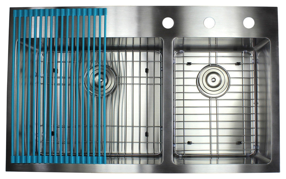 36" Drop In Topmount Stainless Steel Double Bowl Kitchen Sink Package