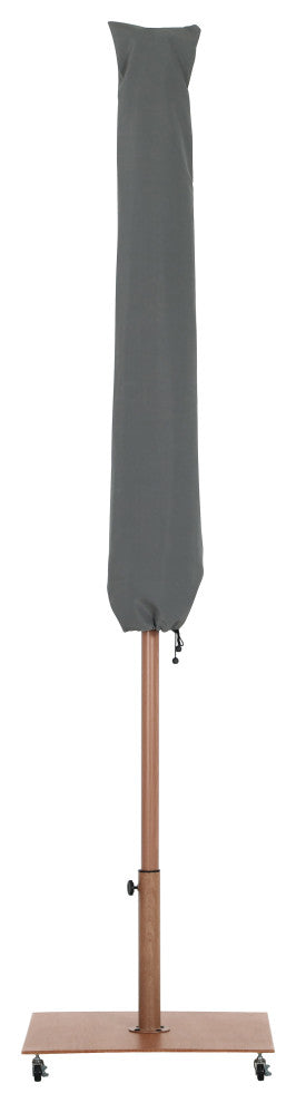 Fiji Patio Umbrella and Base, Navy, Teak Pole, Teak Belize Base