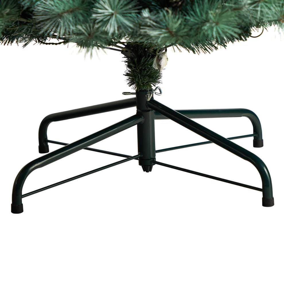 9' Frosted Tip British Columbia Mountain Pine Faux Xmas Tree W/Lights & Pinecone