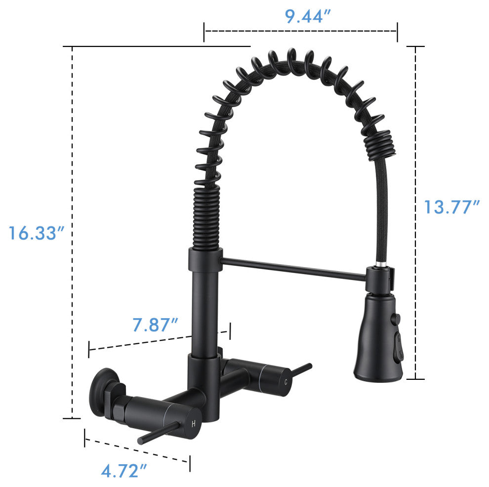 Wall Mounted Bridge Kitchen Faucet, Matte Black