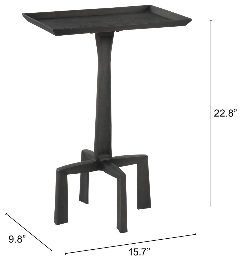 Sofa Side Table, Rectangular, Aluminum, Metal, Antique Black, Hospitality