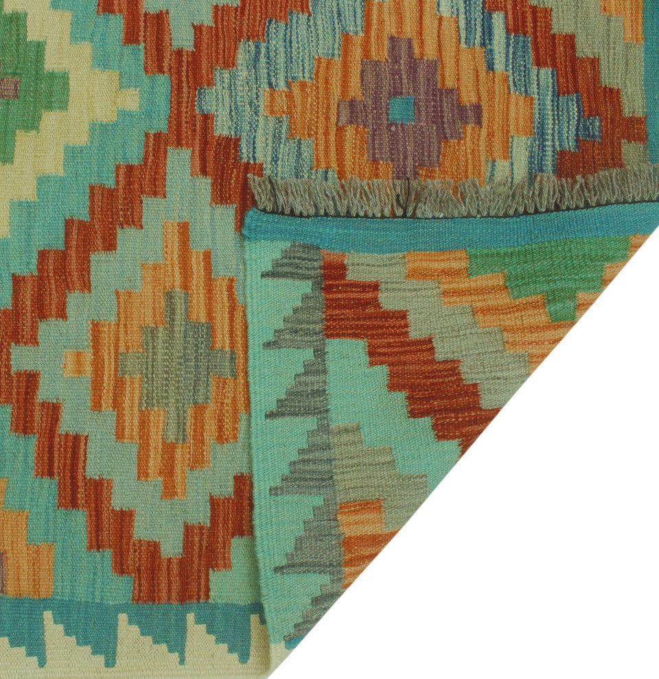 Sangat Kilim Hestia Blue/Orange Rug, 3'10x6'1