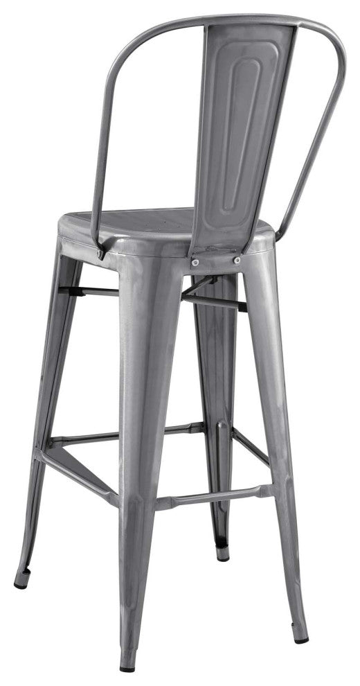 Bar Stool Chair Barstool, Set of 4, Metal, Gunmetal Silver, Modern, Bar Pub