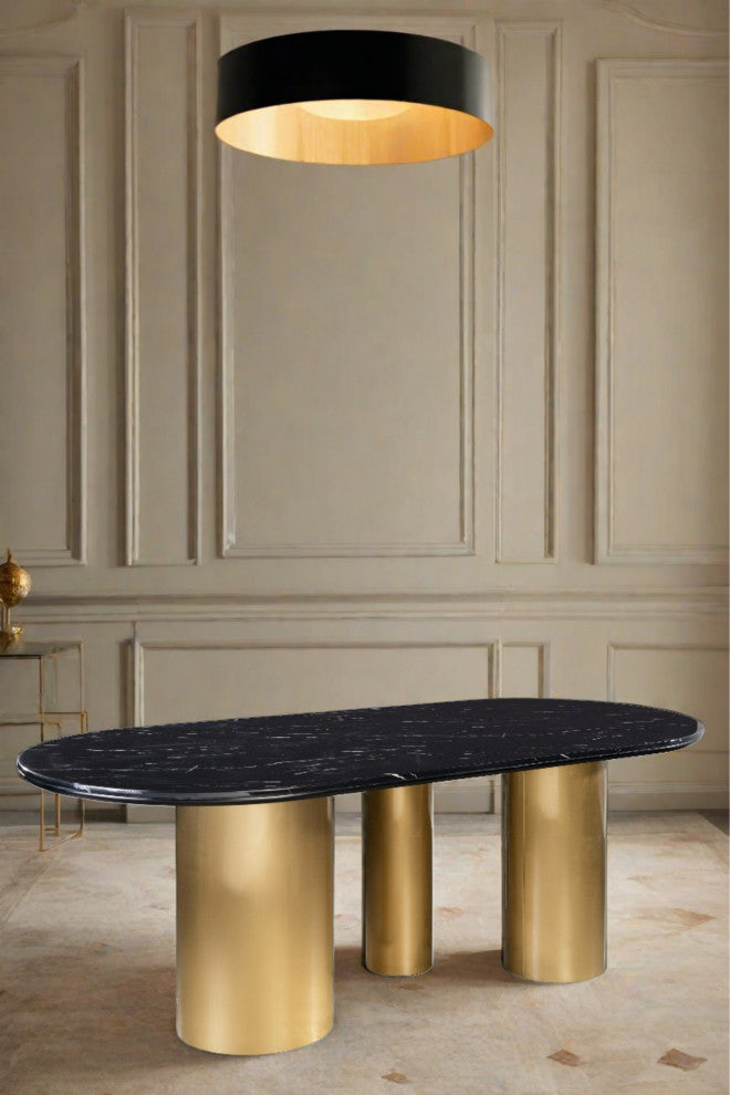 Balmain Oval Marble Top Dining Table for 6, Gold and Black