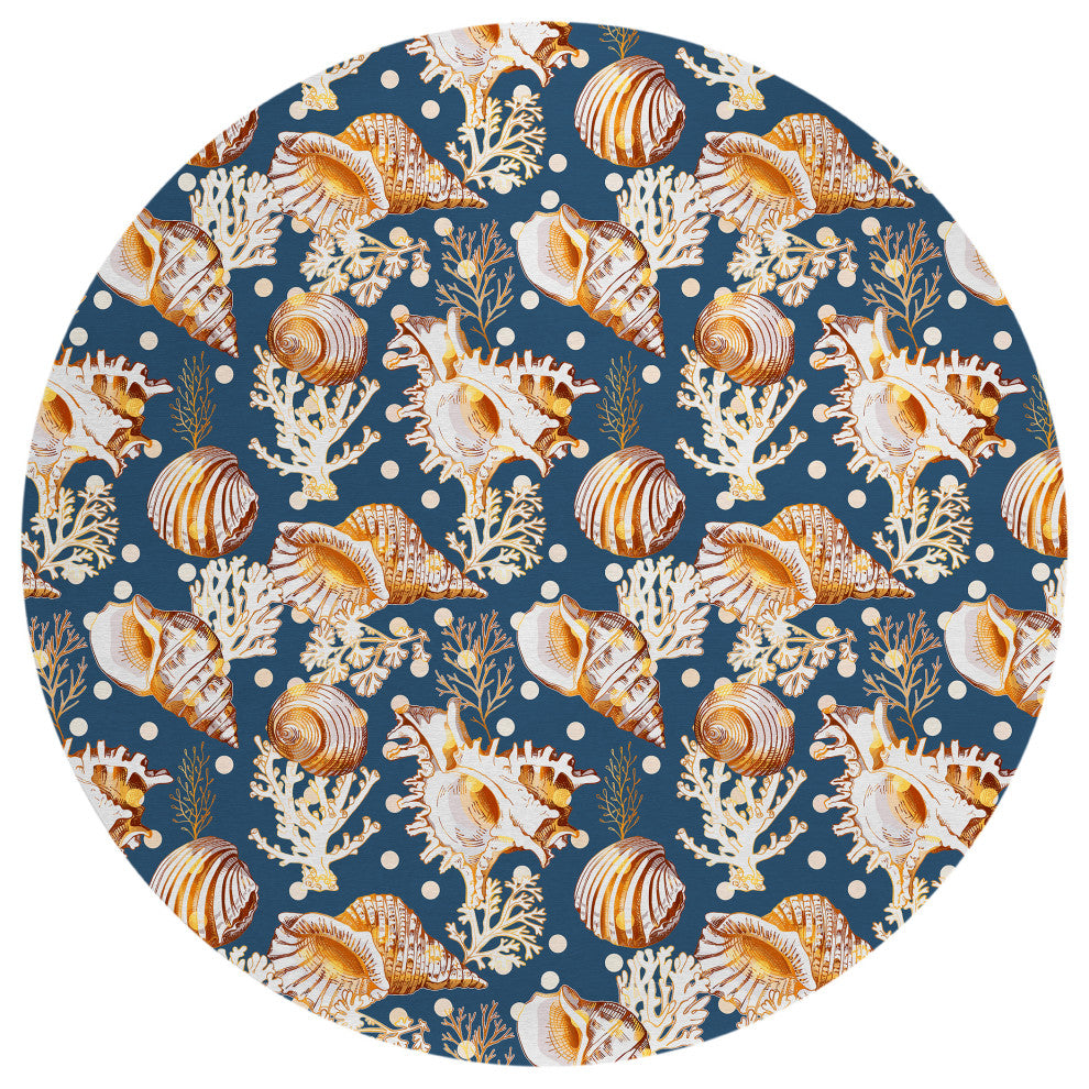 Indoor/Outdoor Seabreeze SZ6 Navy Machine Washable 8' x 8' Round Rug