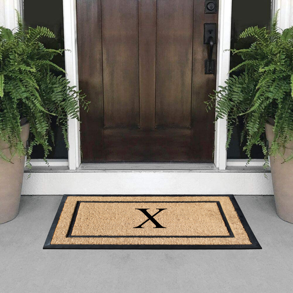 A1HC Rubber & Coir Large Outdoor Durable Monogrammed Doormat, 24"X39", Beige, X