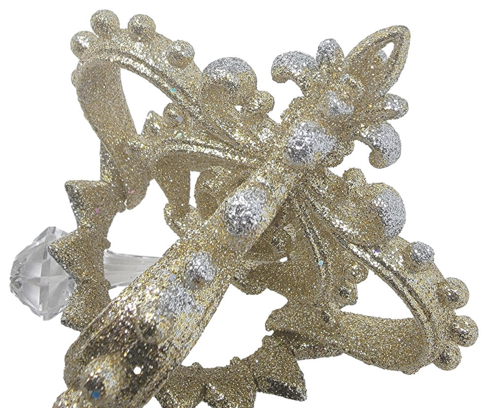 Sparkly Large Crown Ornament Dangle Ornate Glitter Designer Vintage Style, Champagne