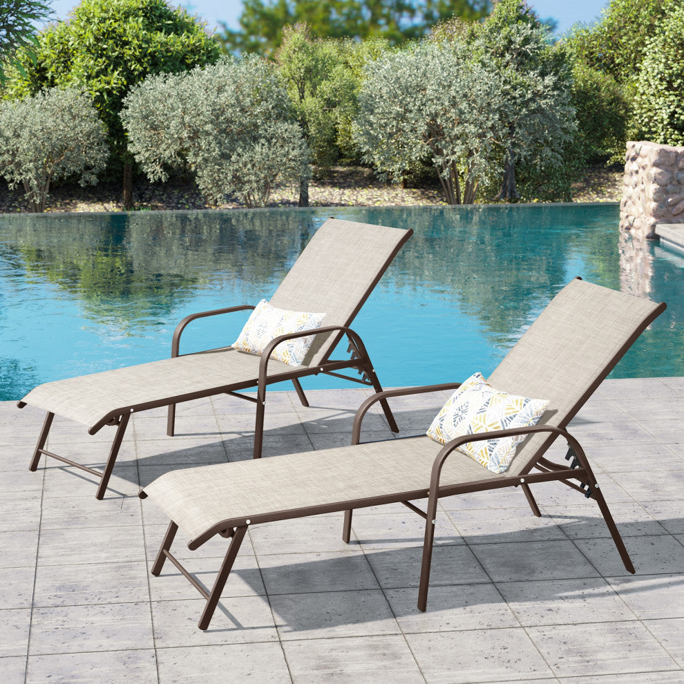 Aluminum Chaise Lounge Chair, Adjustable Outdoor Recliner, Beige