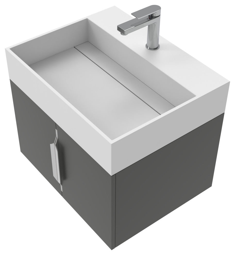 CastelloUSA Amazon 24" Wall Mounted Bathroom Vanity Set, Black, White Top, Chrome Handles