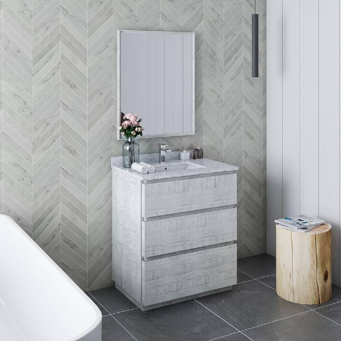 Fresca Formosa Modern 30" Rustic White Single Sink Vanity Set, Faucet Fft3071bn