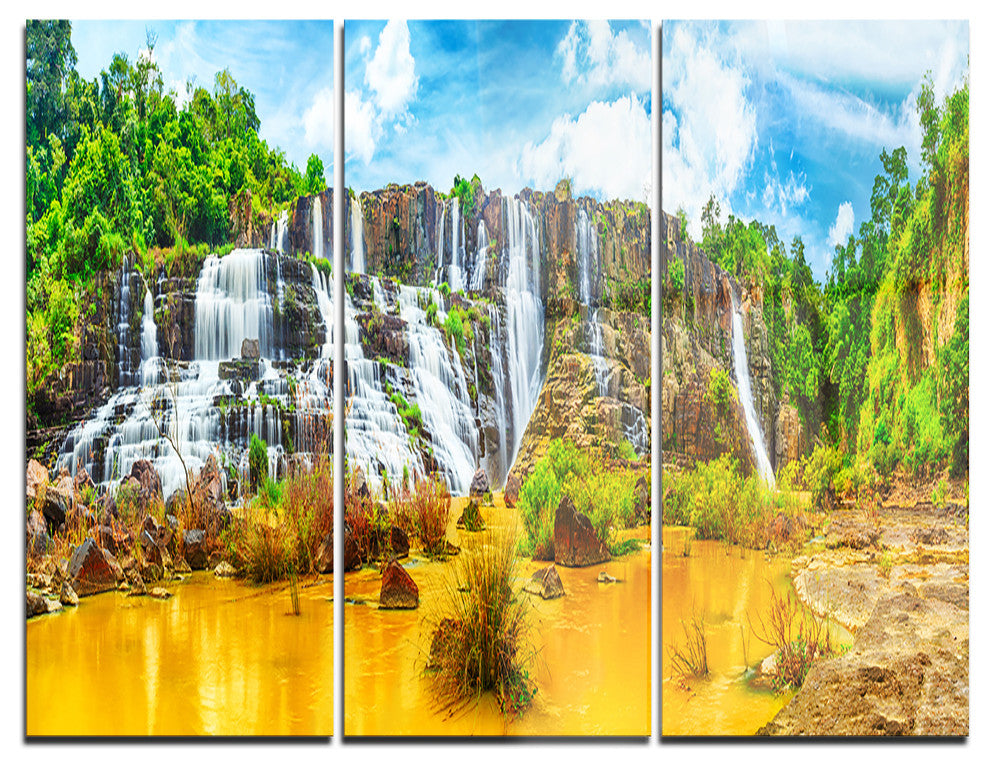 "Pongour Waterfall" Photography Metal Wall Art, 3 Panels, 36"x28"