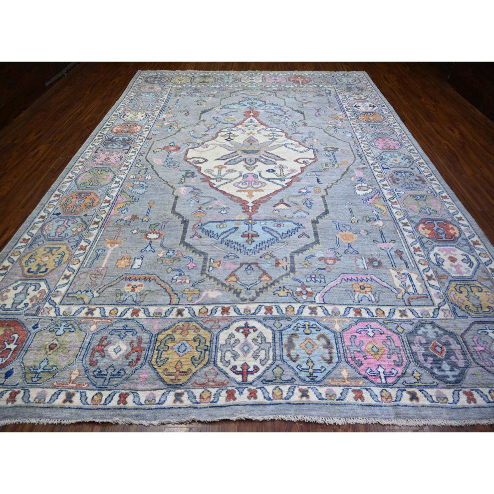 Cloud Gray Anatolian Village Inspired Wool Hand knotted Oriental Rug 10'3"x13'7"