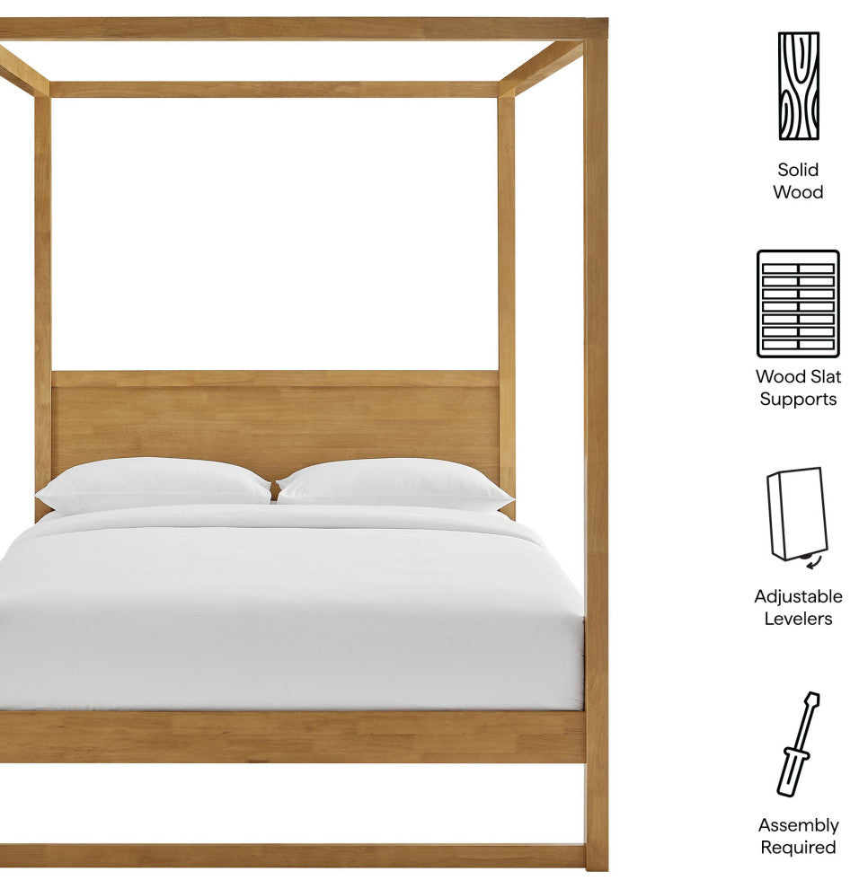 Alva King Wood Canopy Platform Bed, Oak