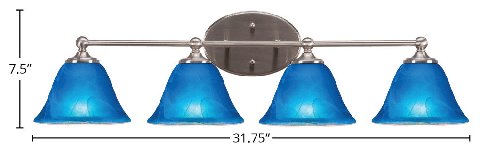 Capri 4-Light Bath Bar, Brushed Nickel/Blue Italian