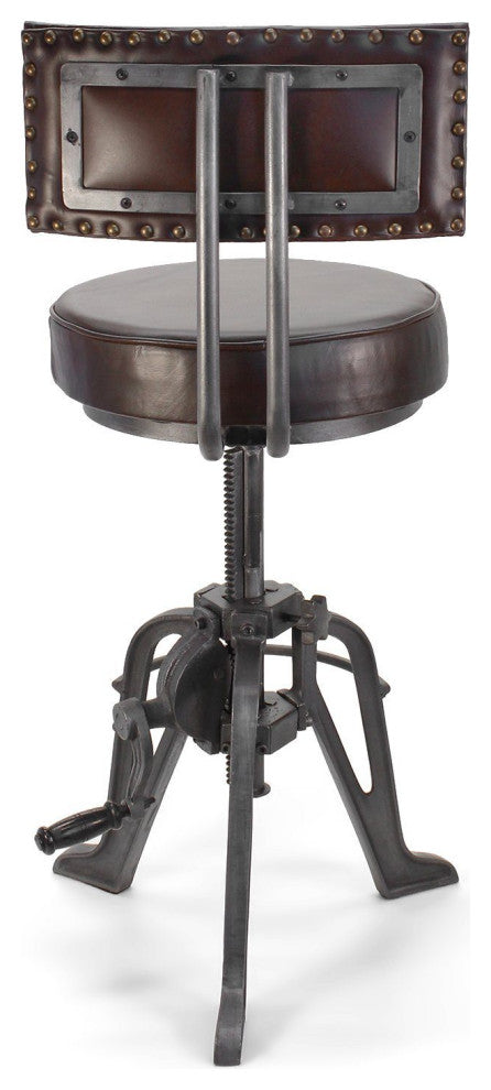 Industrial Adjustable Height Crank Leather Dining Chair - Iron Base