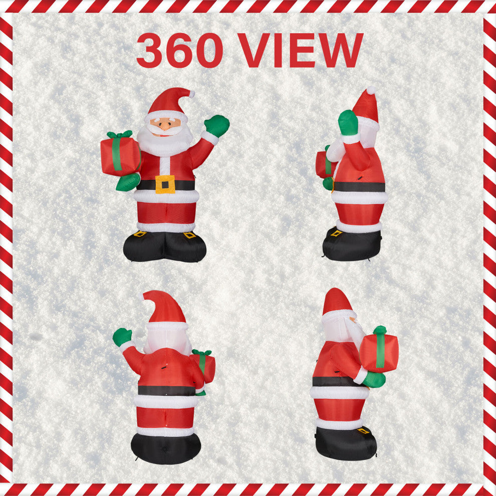 10' Tall Santa Claus Holding a Gift, Blow Up Inflatable With Lights