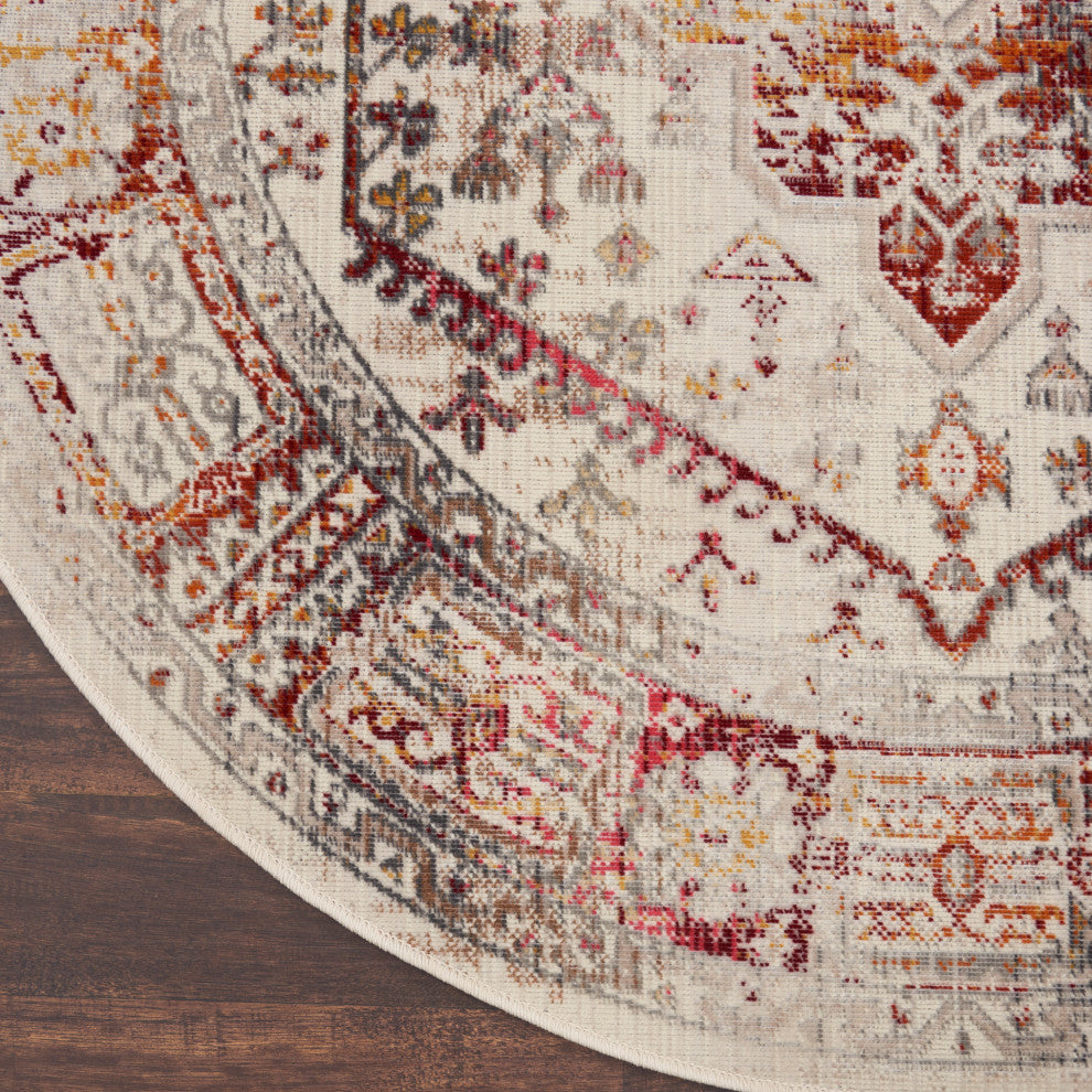 Nourison Vintage Kashan 4' x Round Ivory Red Vintage Indoor Area Rug
