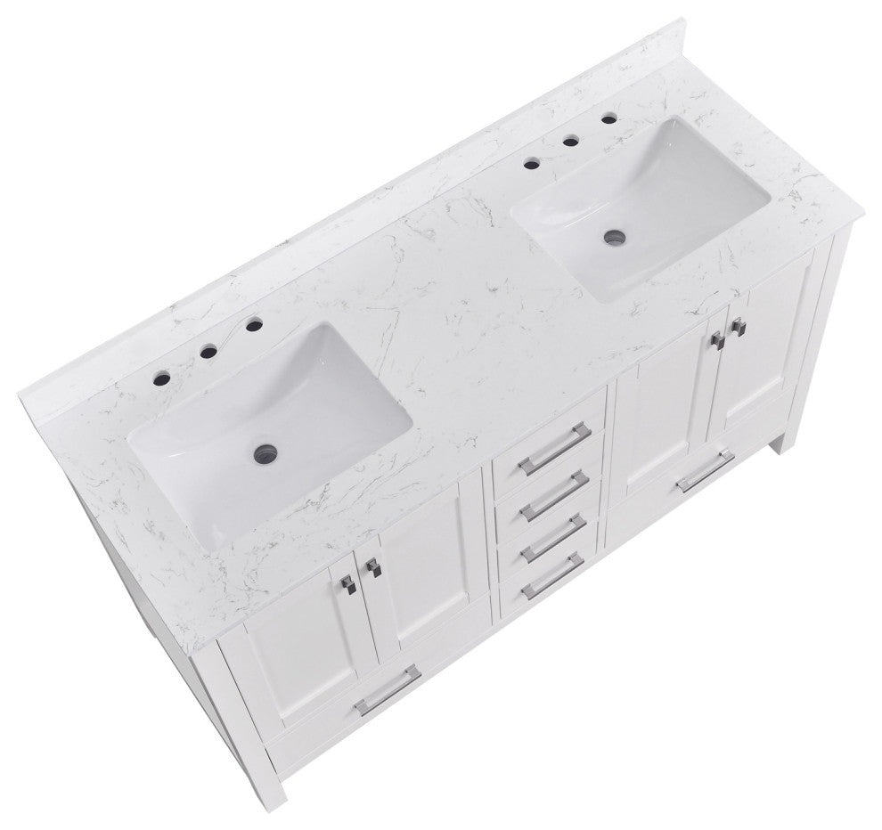 Bathroom Vanity Set, Base:White, 60", Without Mirror