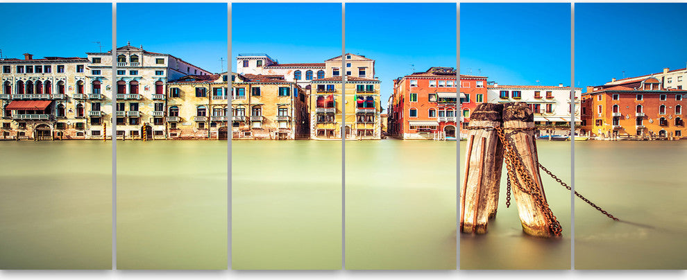 Traditional Buildings of Venice, Landscape Canvas Wall Art, 70"x28", 6 Panels