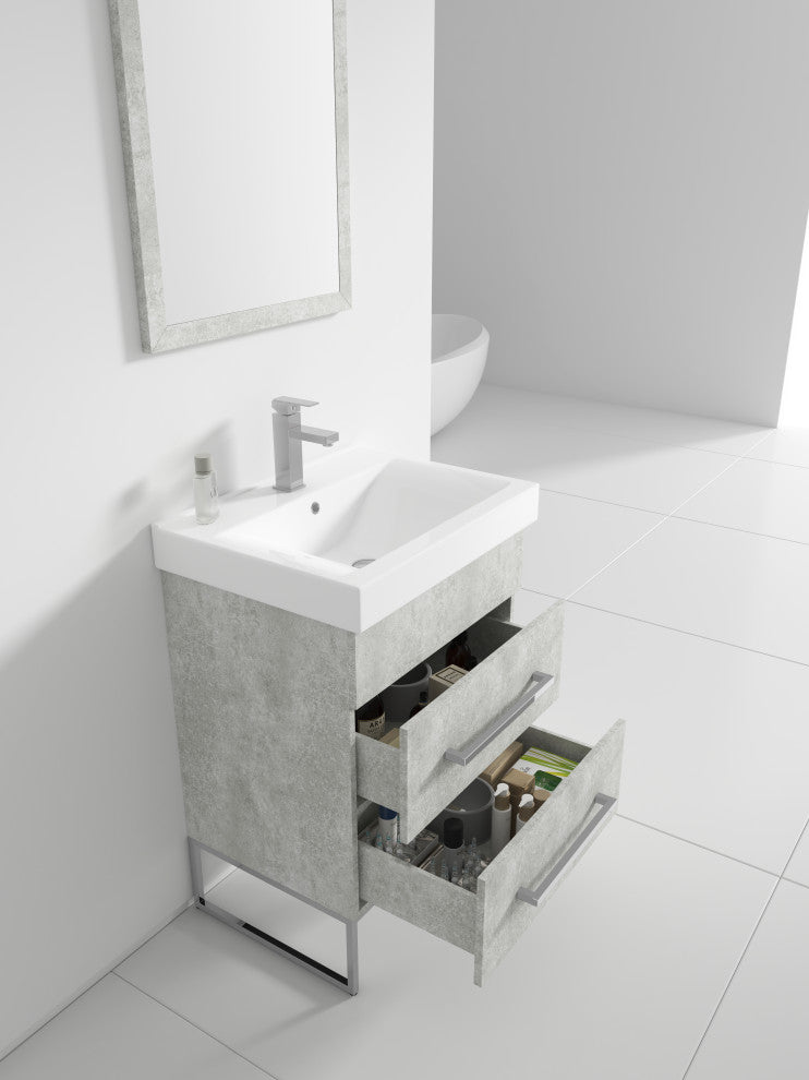 Fine Fixtures Modern Vanity Set, Gray Marble, 24", Polished Chrome Hardware
