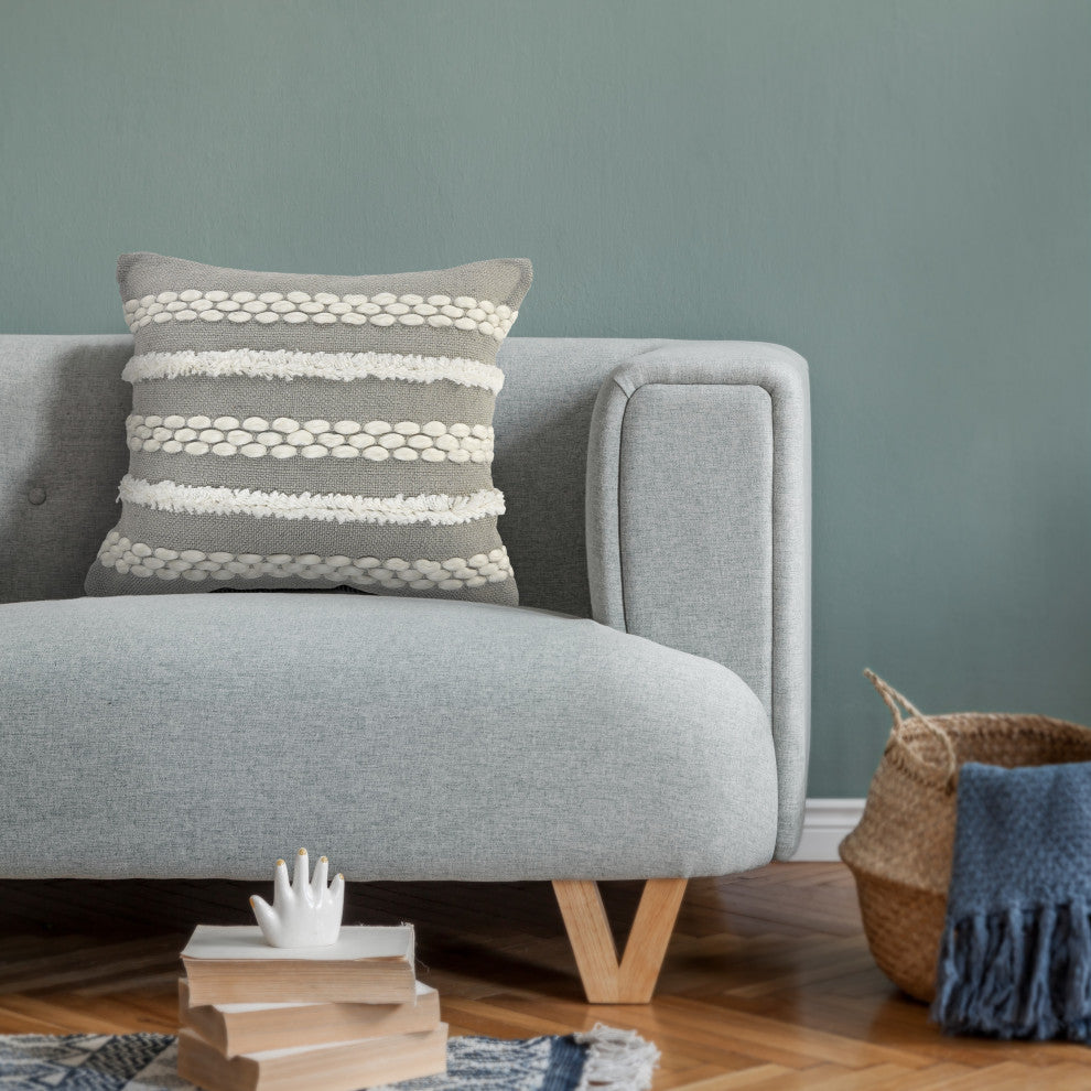 Gray Textured and Tufted Throw Pillow