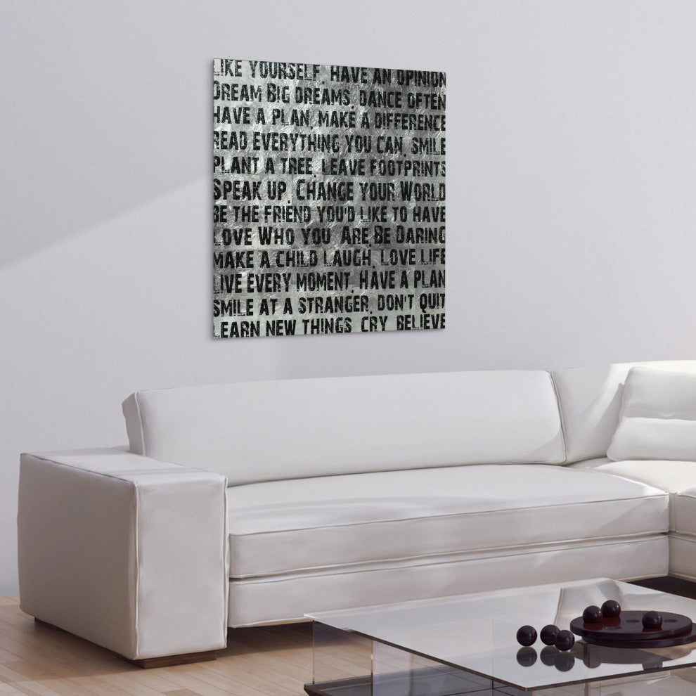 "Words & Quotes" Reverse Printed on Tempered Glass With Silver Leaf Wall Art