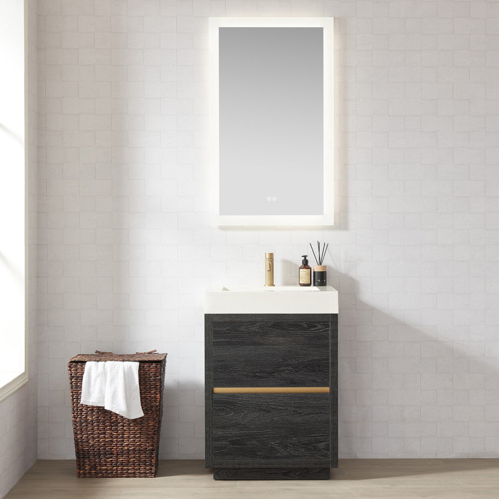 Huesca Bath Vanity, Integrated Sink Top, North American Black Oak, 24", Without Mirror