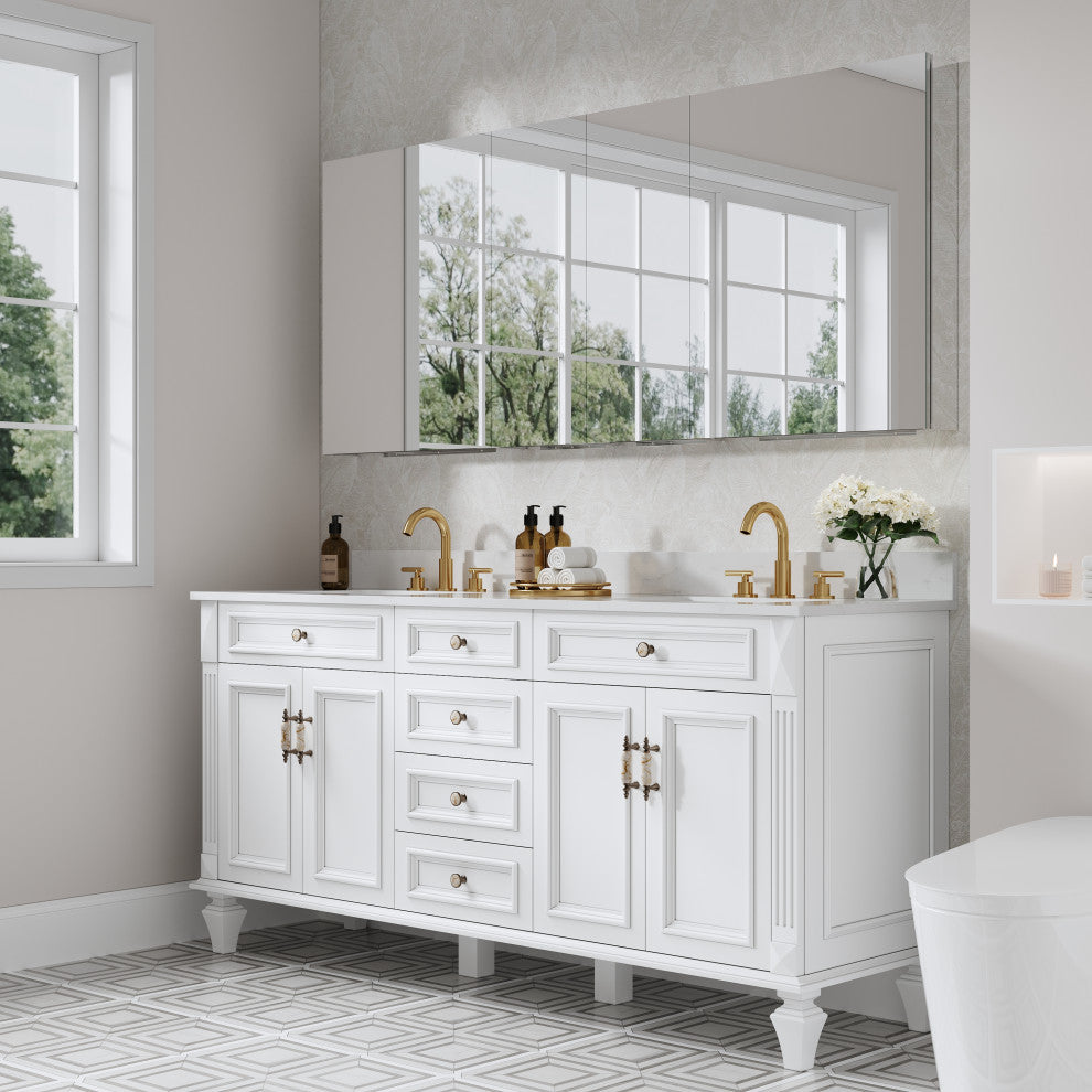 Recessed/Surface Mount Bathroom Medicine Cabinet, Reverse Installation, 72"x30"