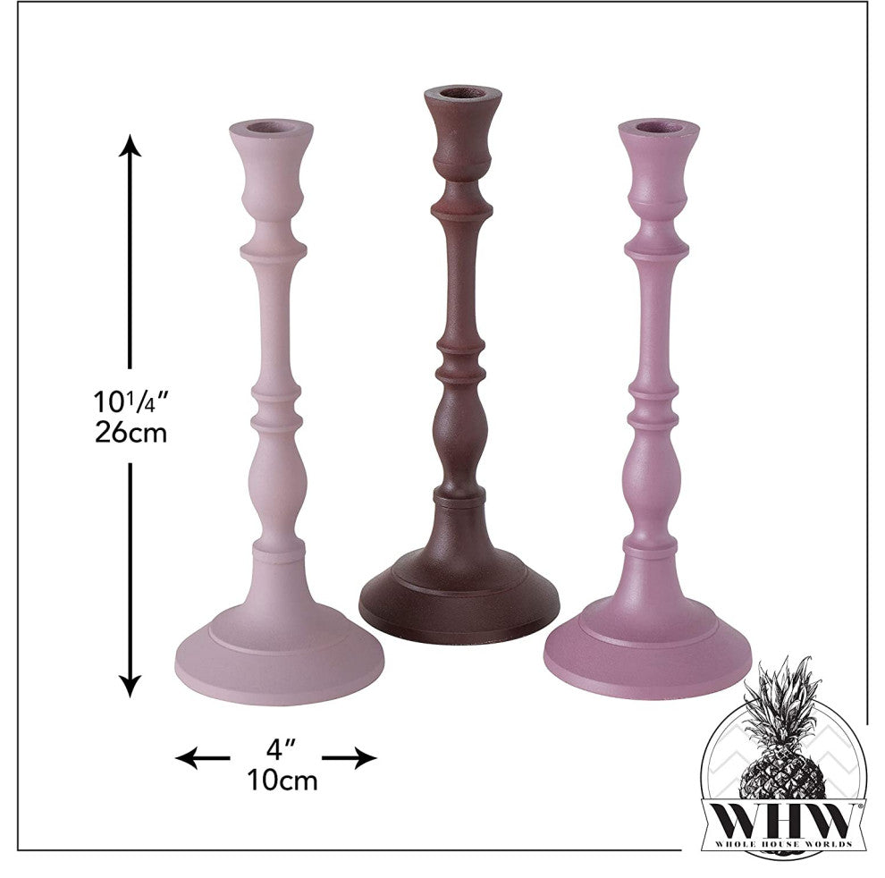 3 Piece Pink Taper Candle Holder Set, 10.25 Inches