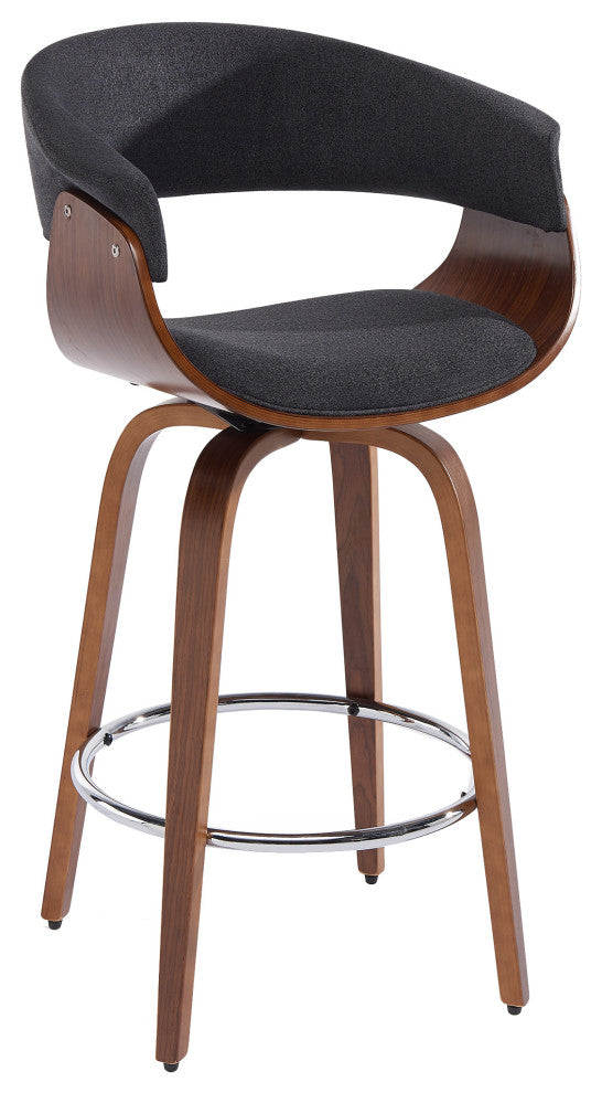 Upholstered and Wood 26" Swivel Counter Stool, Charcoal Gray, Charcoal