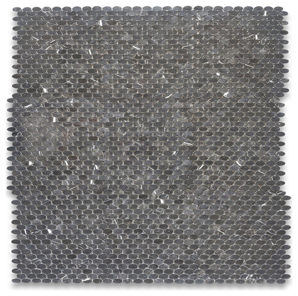Nero Marquina Black Marble 1-1/4x5/8 Oval Ellipse Mosaic Tile Polished, 1 sheet