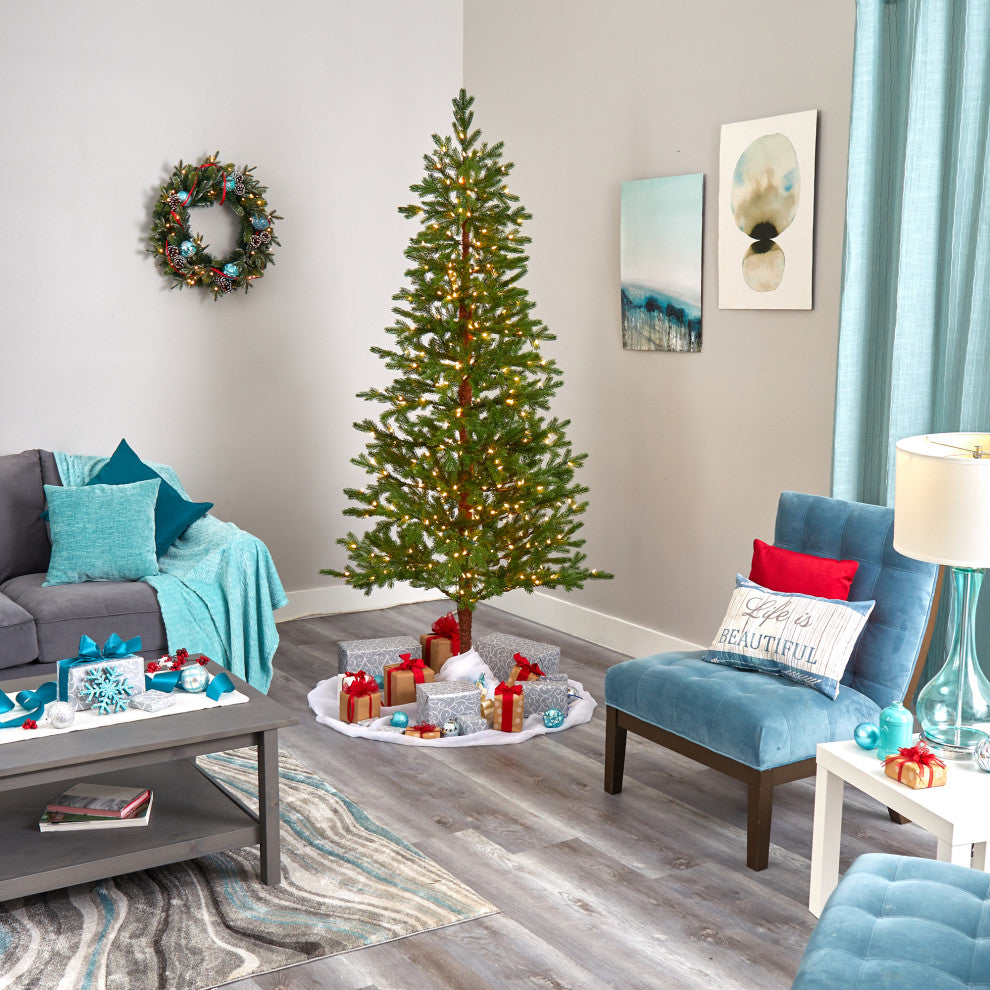 7.5' Fairbanks Fir Faux Xmas Tree W/ Multifunction Lights & Bendable Branches