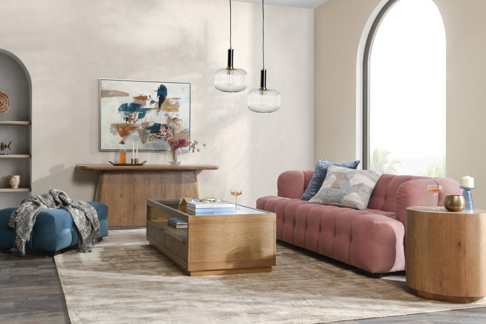 Kosas Home Petra 89" Velvet Fabric Blush Tufted Sofa