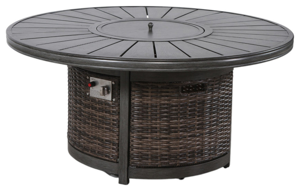Wicker and Metal Outdoor Round Fire Pit, Brown