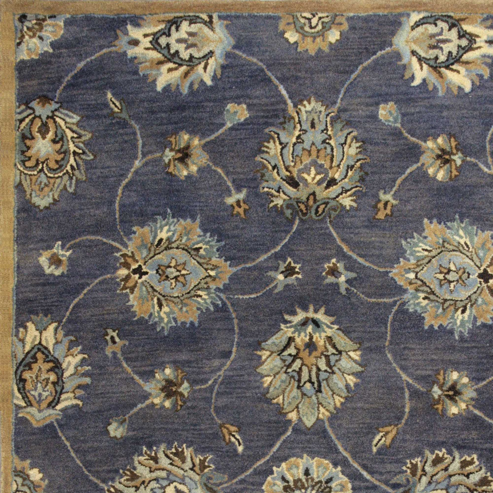 HomeRoots 9'x13' Midnight Blue Hand Tufted Traditional Floral Indoor Area Rug