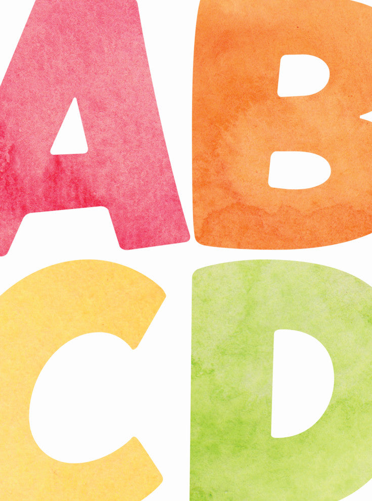 Watercolor Alphabet Vinyl Wall Stickers - Peel and Stick, Rainbow