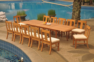 13-Piece Outdoor Teak Dining Set, 117" Rectangle Table, 12 Osbo Armless Chairs