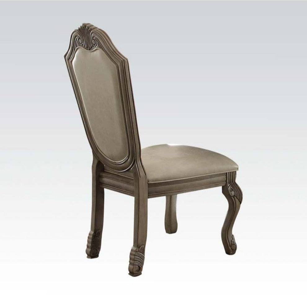 Set of 2 PU Upholstered Side Chair, Antique White Finish