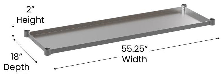 Galvanized Under Shelf for Prep and Work Tables, Stainless Steel, 24" X 60"