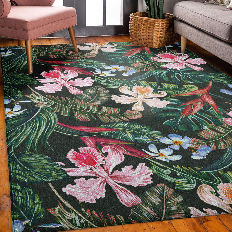 Indoor/Outdoor Tropics TC6 Black Machine Washable 3' x 5' Rug