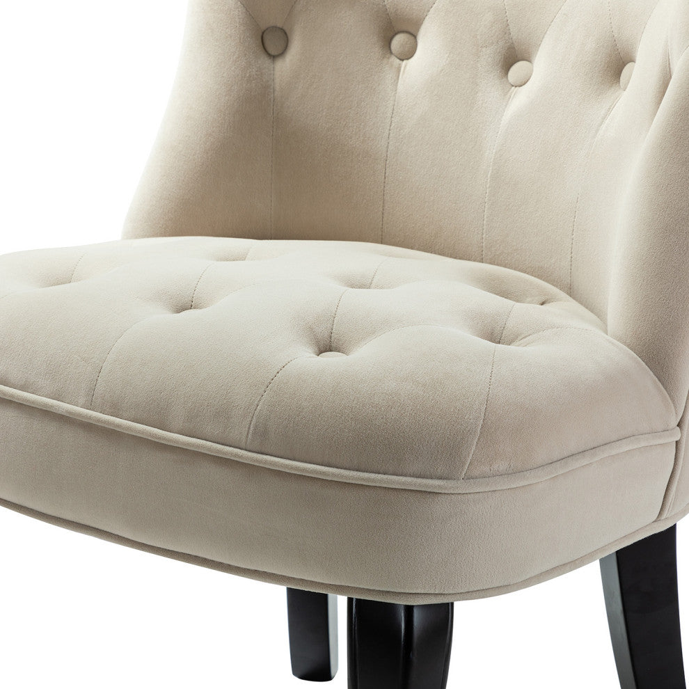 Upholstered Accent Chair With Tufted Back, Set of 2, Tan