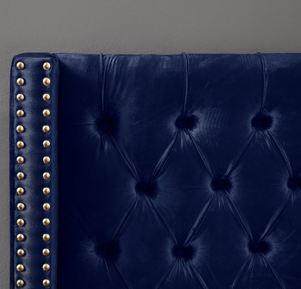 Barolo Velvet Upholstered Bed, Navy, Full