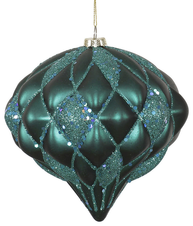Vickerman M112224 5.7" Emerald Matte/Glitter Diamond Onion Christmas Ornament